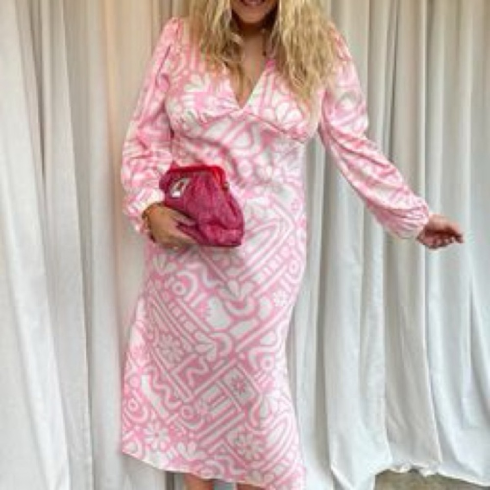 Never Fully Dressed Pink Geometric Long Sleeve Dress